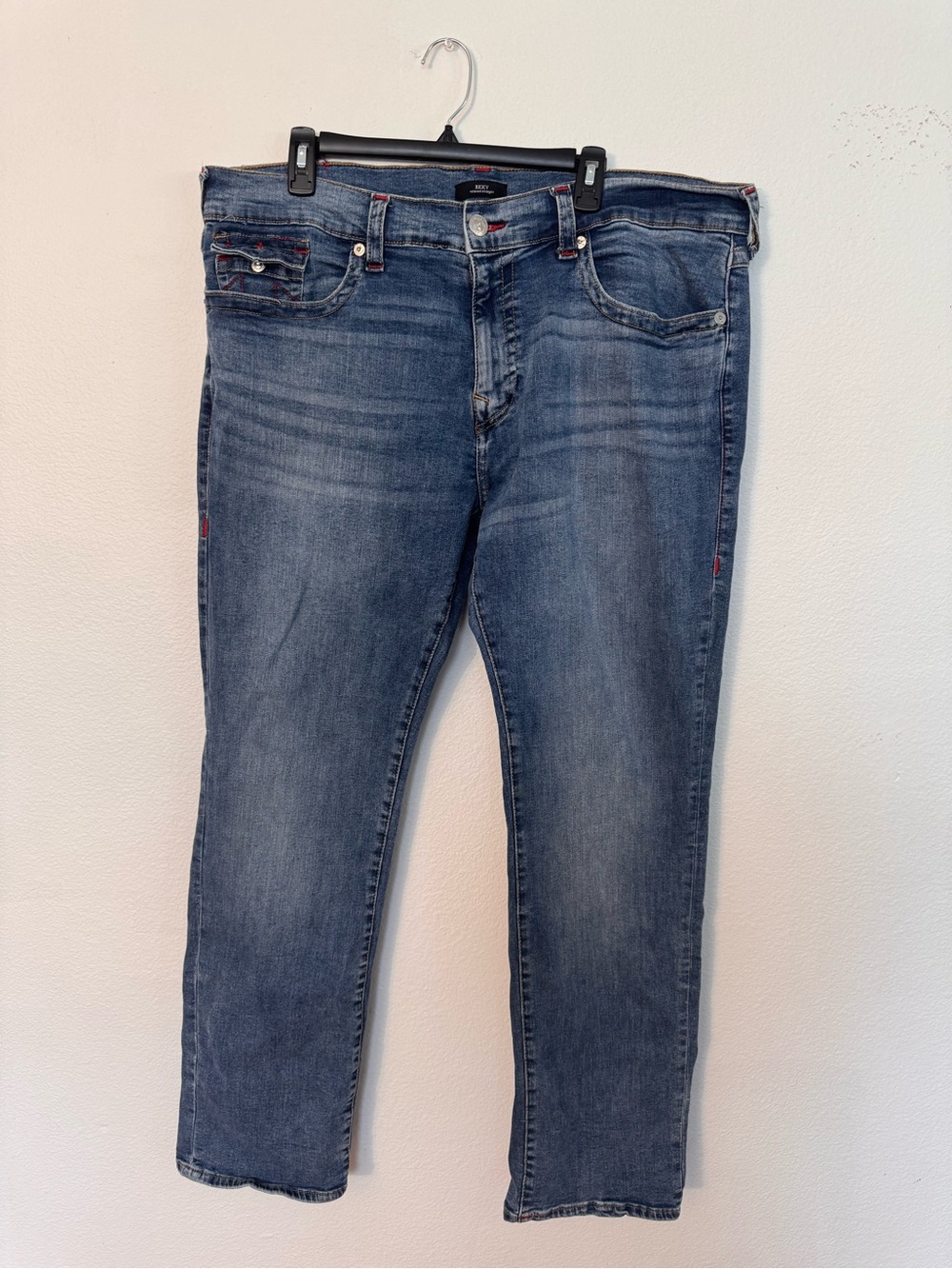 True Religion Denim Jeans in Medium Blue with Red Trim